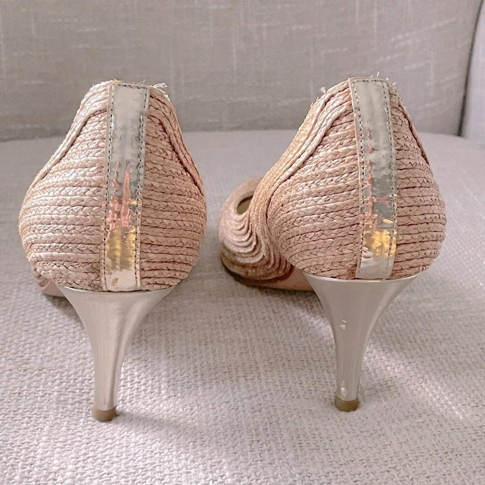 Donald Pliner Coastal Weave Woven Heels w/Gold Accent Nautical (8.5)